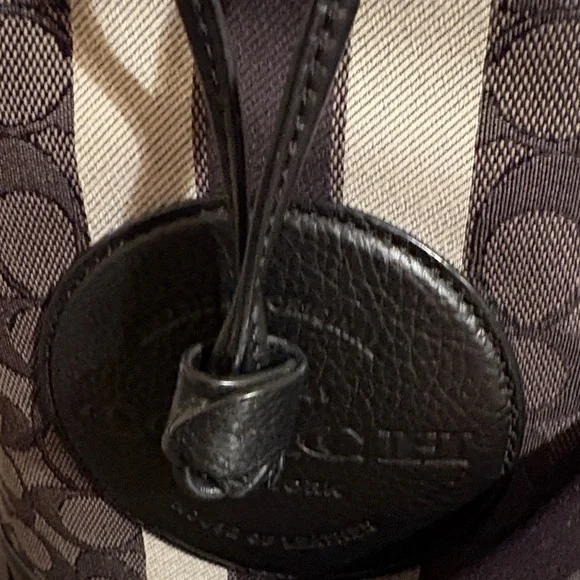 Coach Signature Jacquard Dempsey Stripe Black Smoke Gray and Black Bucket Bag - Picture 10 of 11